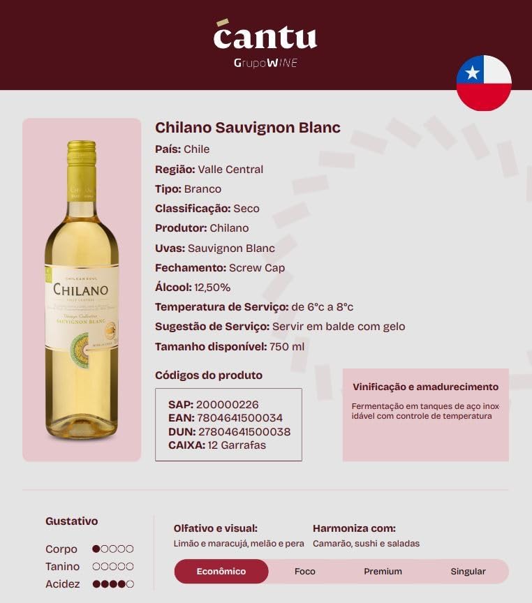 Chilano Vinho Chileno Branco Sauvignon Blanc 750Ml - Imagem 4