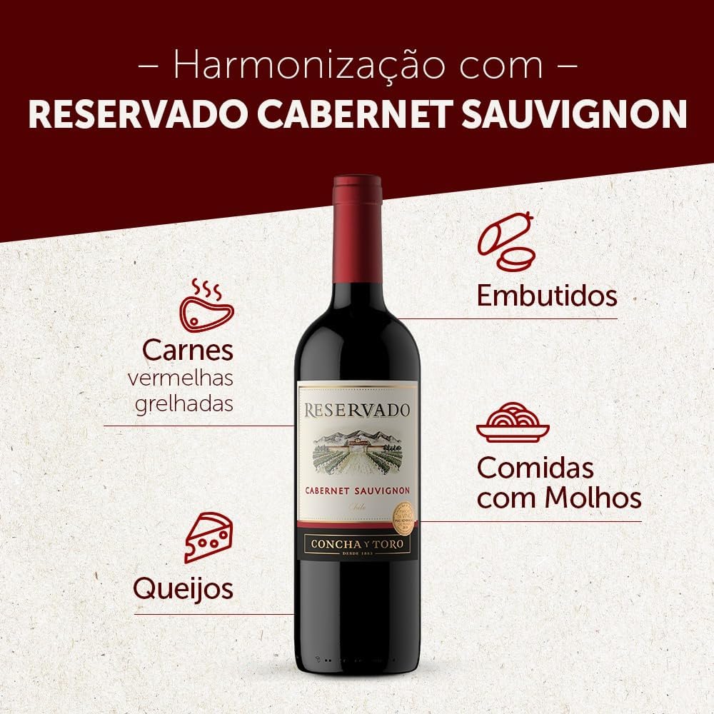 VINHO CHILENO RESERVADO CABERNET SAUVIGNON COM 750ML - Imagem 3