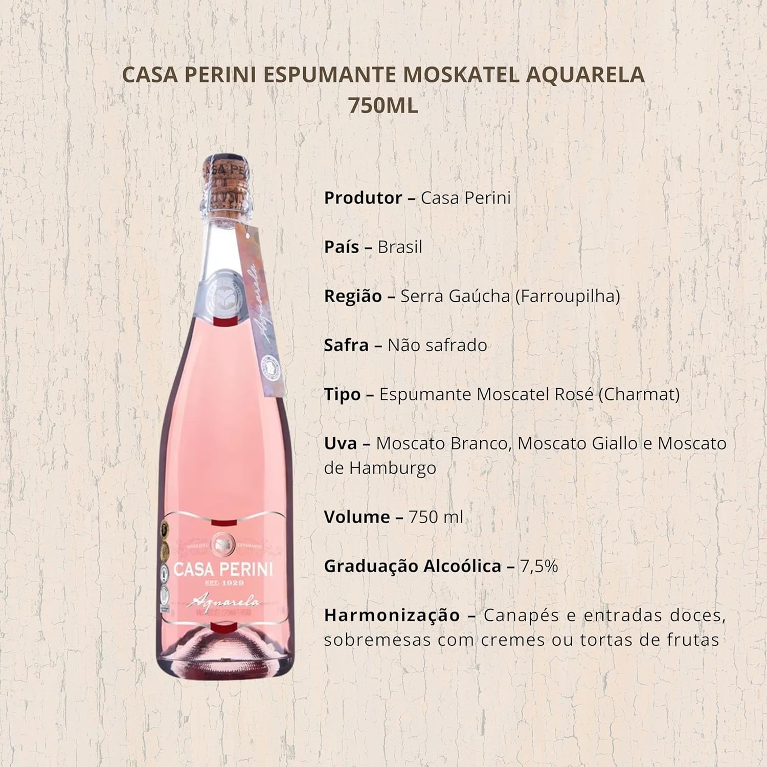 Casa Perini Espumante Moskatel Aquarela 750 Ml - Imagem 4