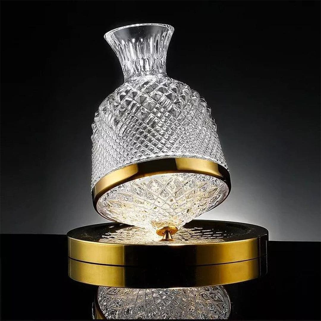 Decanter De Vinho CRISTAL Giratório Gira 360° Base Aço Inox 1500ml